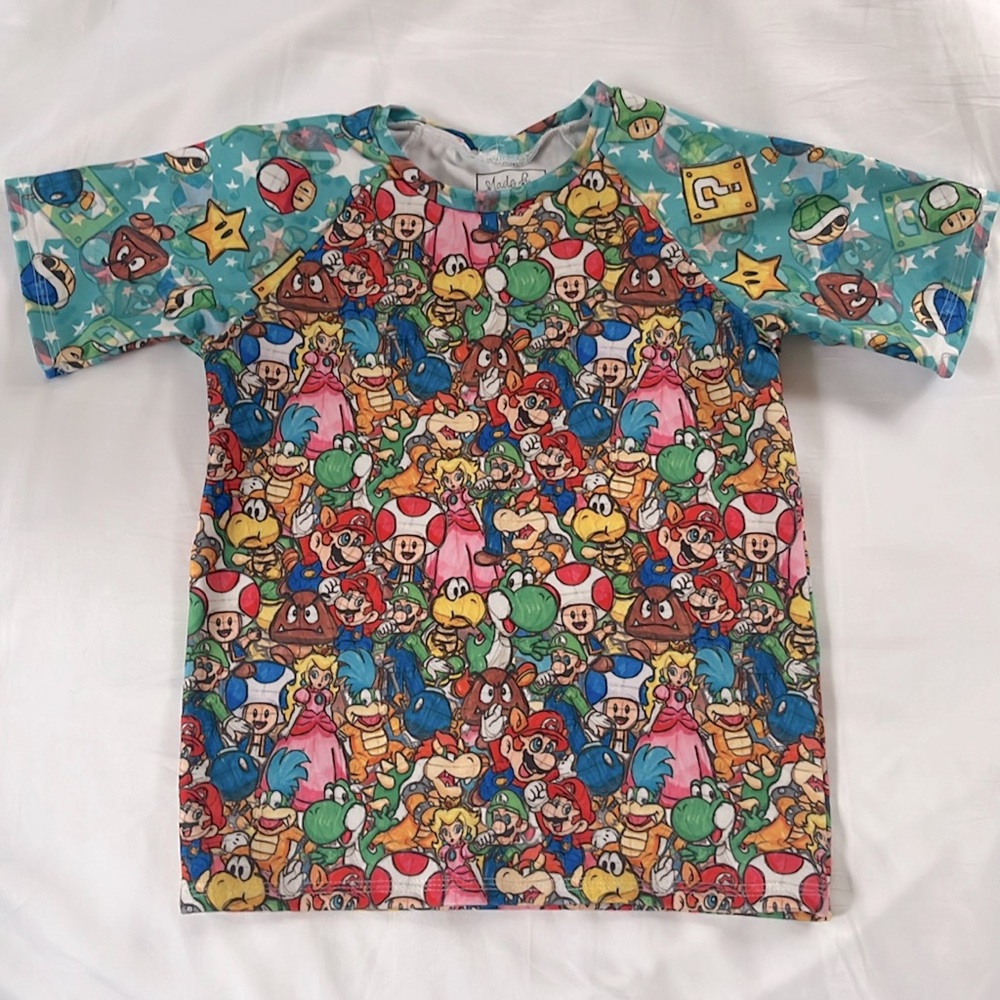 Colorful HANDMADE Mario Themed Raglan Sleeve‎ Knit Shirt Kids 5T